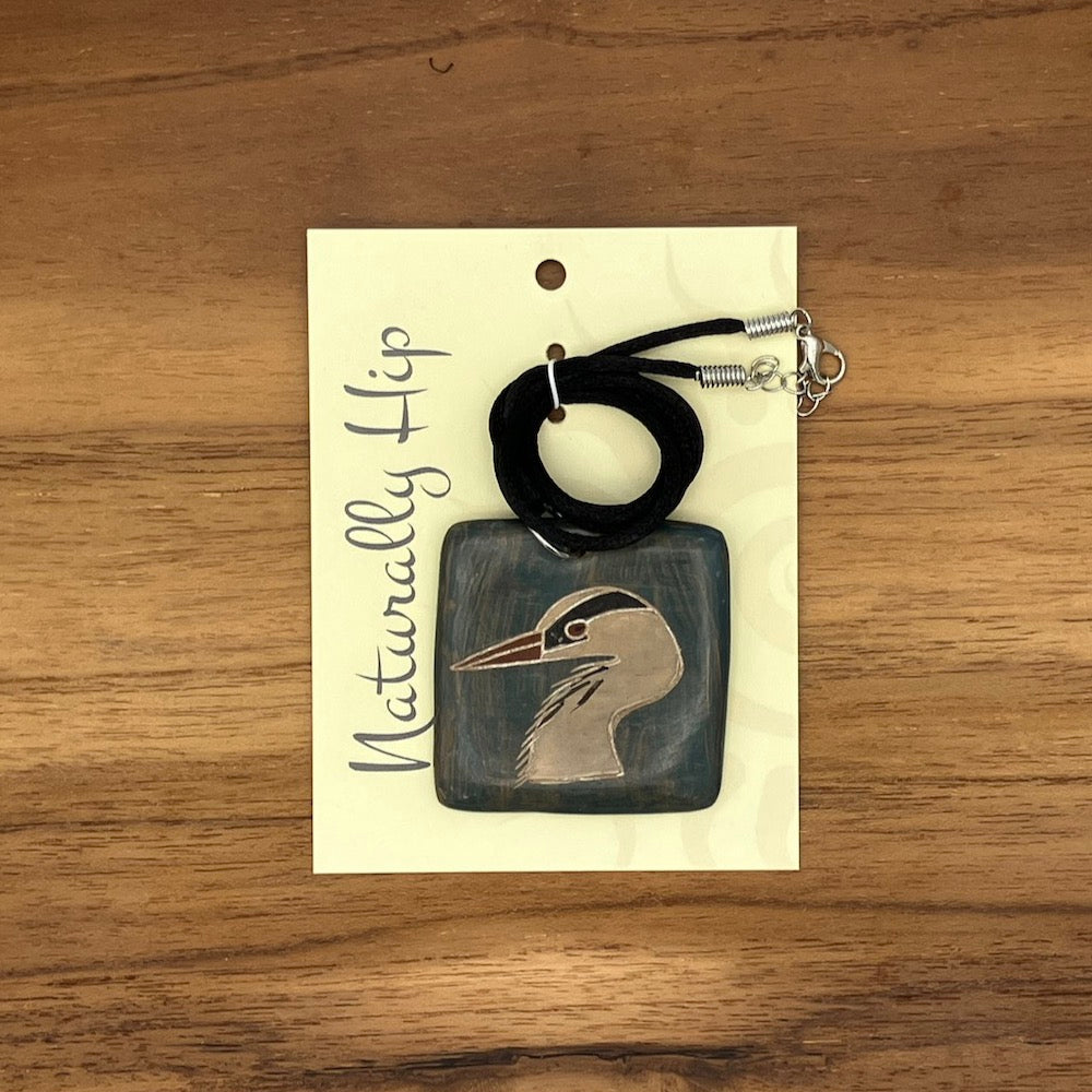 Great Blue Heron Ceramic Necklace