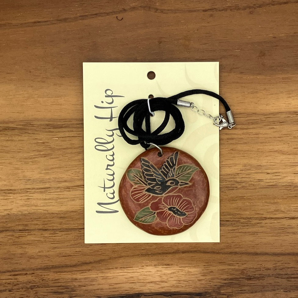 Hummingbird Ceramic Necklace (Red)