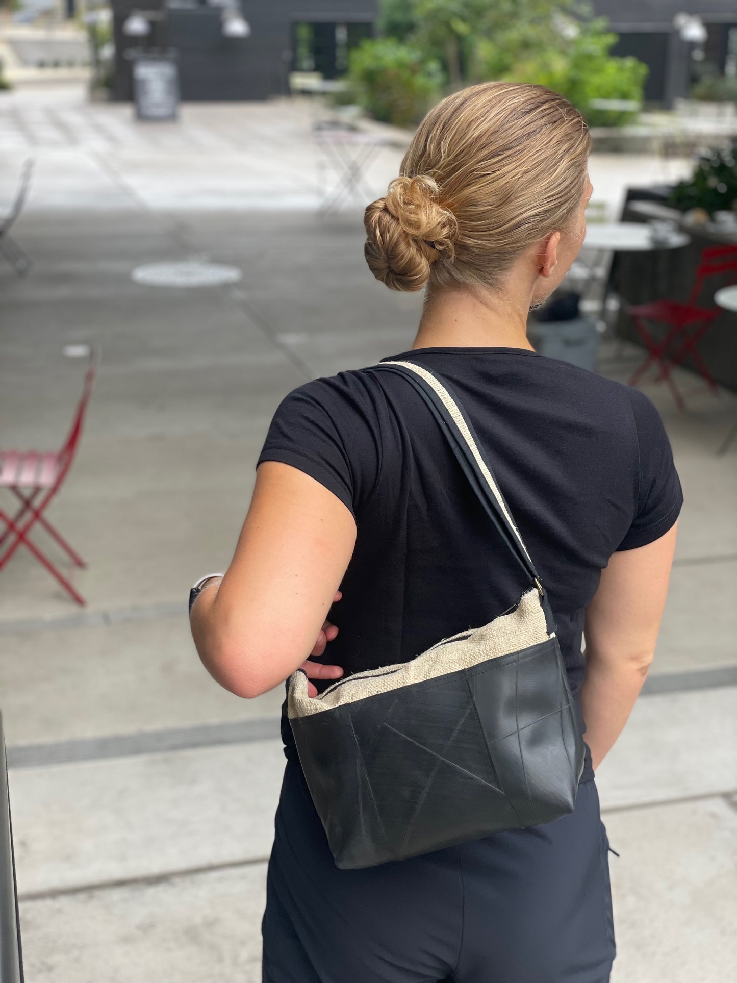 Vegan Recycled Inner Tube and Hemp Sling Bag