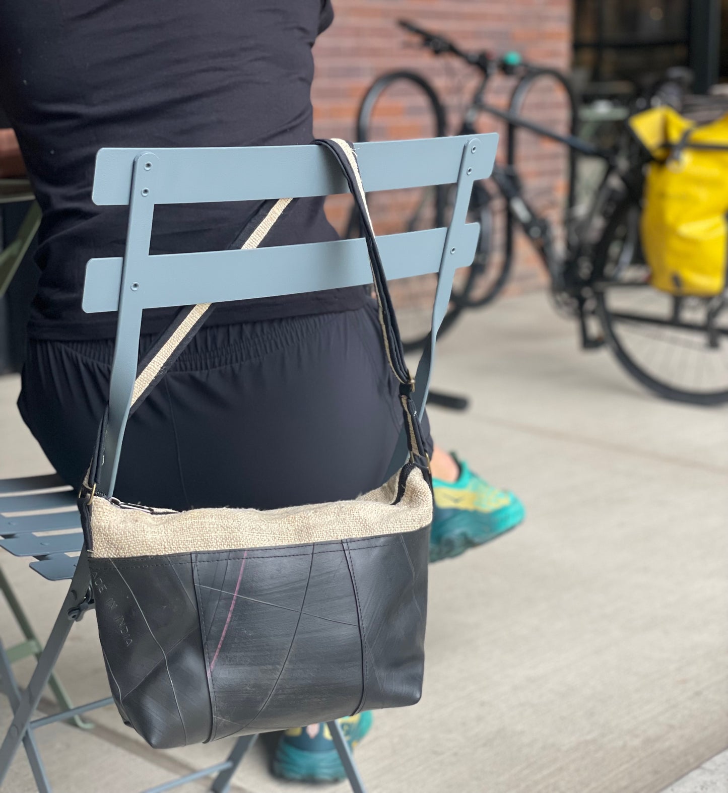 Vegan Recycled Inner Tube and Hemp Sling Bag