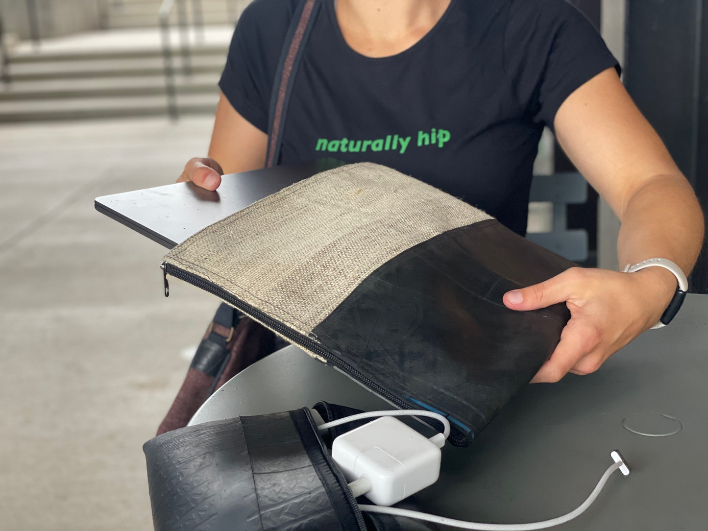 Vegan Recycled Inner Tube and Hemp 16" Laptop Computer Case