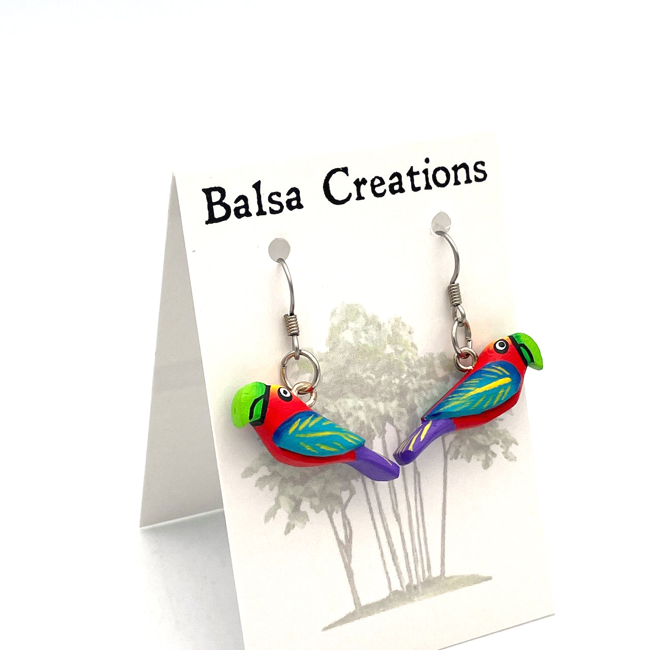 Scarlet Macaw Balsa Earrings
