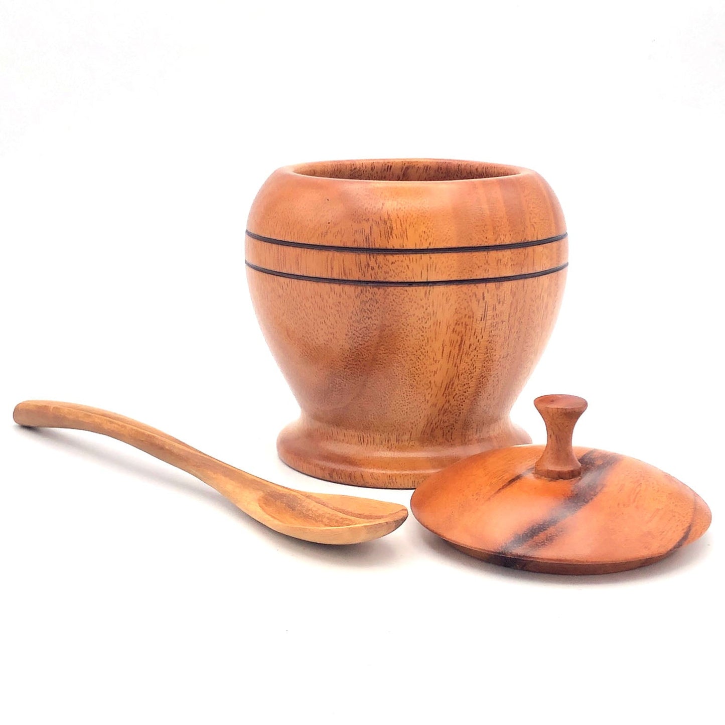 Tropical Hardwood Sugar Bowl with Lid and Spoon