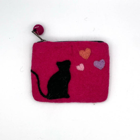 Cat with Hearts Felt Coin Purse