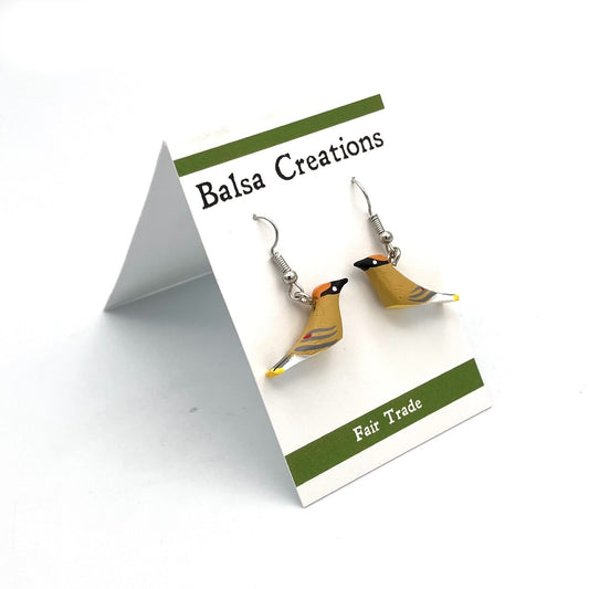 Cedar Waxwing Balsa Earrings