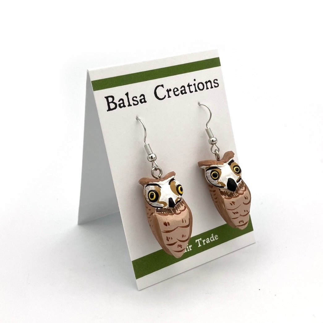 Great Horned Owl Balsa Earrings