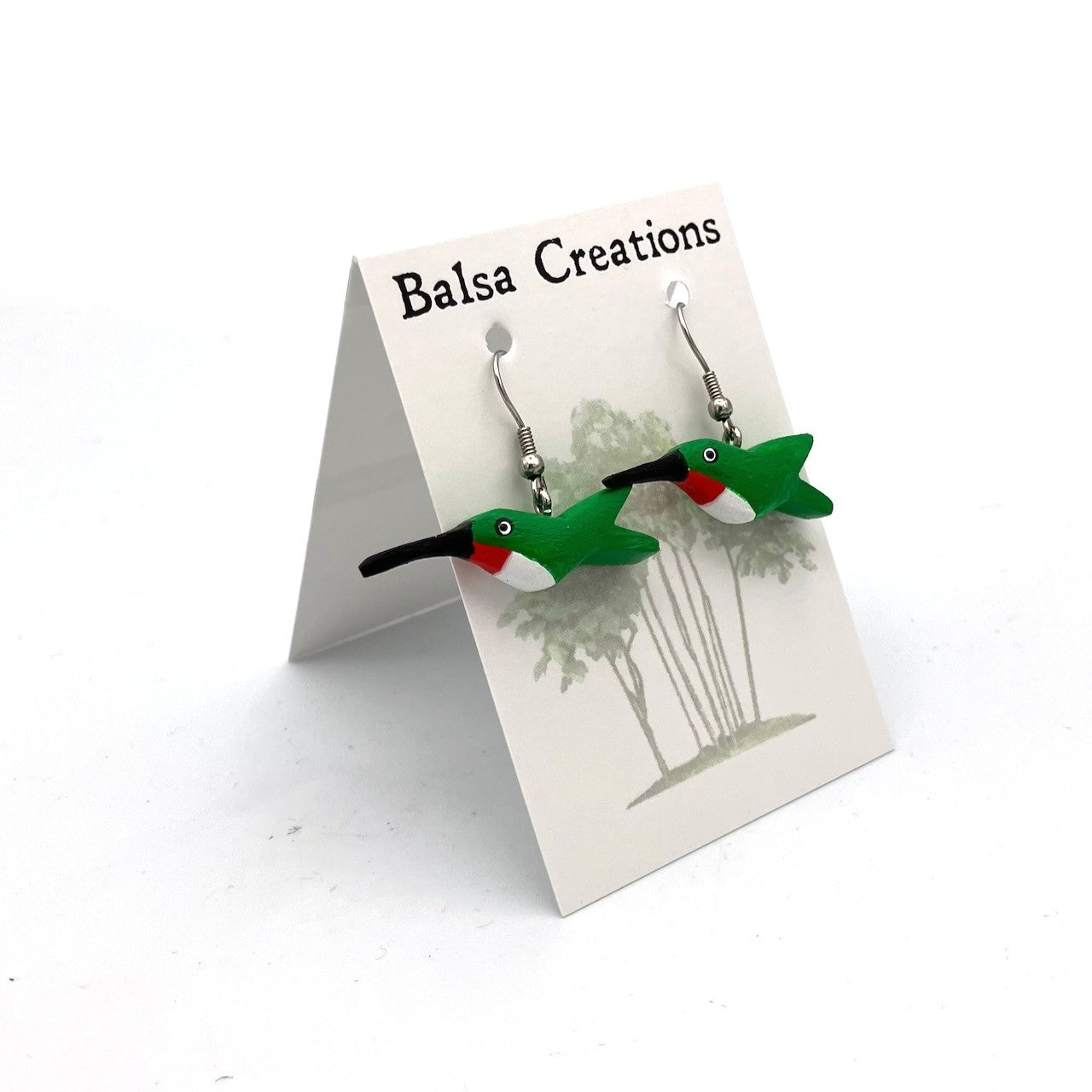 Ruby-throated Hummingbird Balsa Earrings