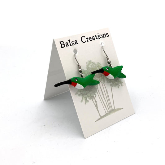 Ruby-throated Hummingbird Balsa Earrings