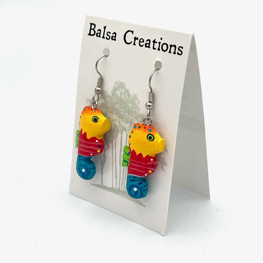 Whimsical Seahorse Balsa Earrings