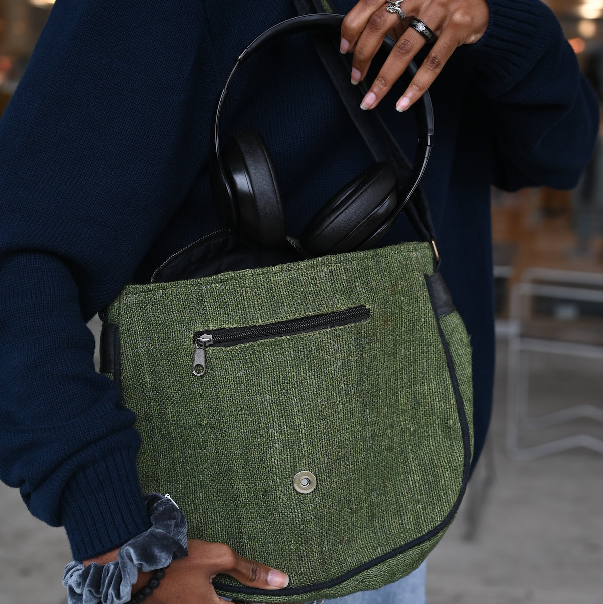 Vegan Recycled Inner Tube and Hemp Saddle Bag