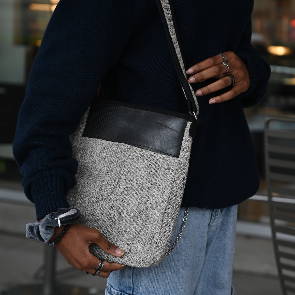 Vegan Recycled Inner Tube and Hemp Urban Crossbody Bag