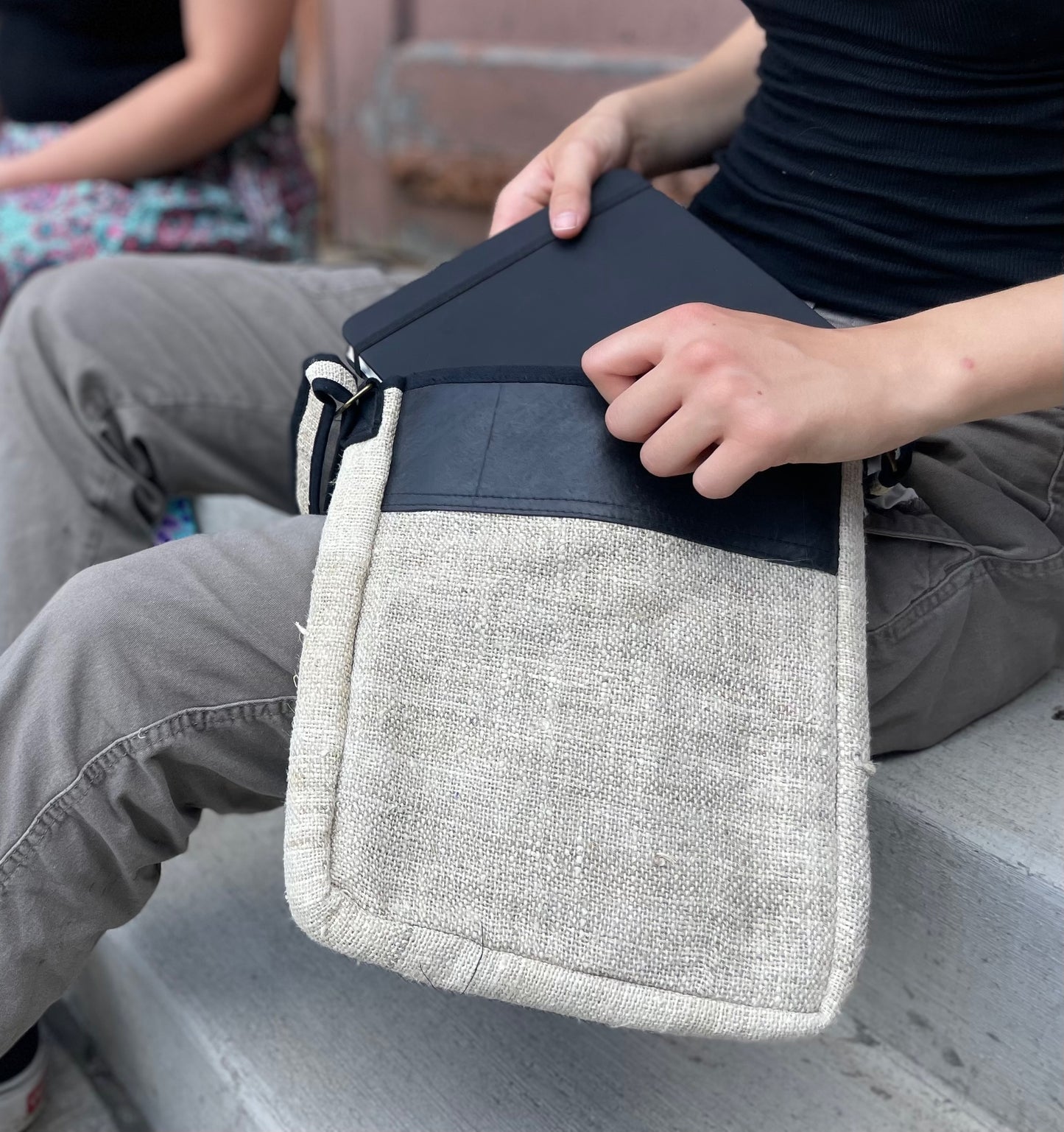 Vegan Recycled Inner Tube and Hemp Urban Crossbody Bag