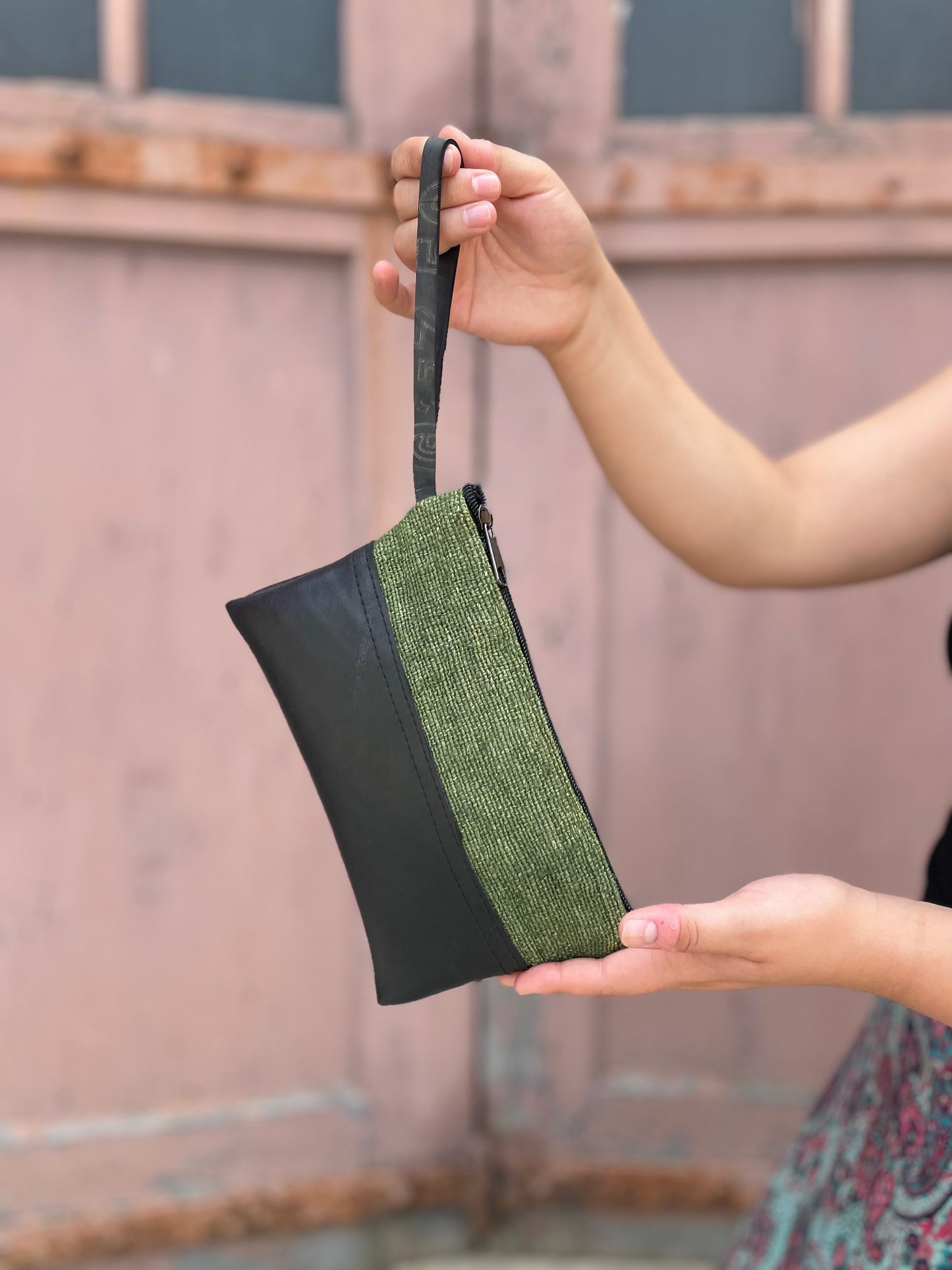 Vegan Recycled Inner Tube and Hemp Wristlet