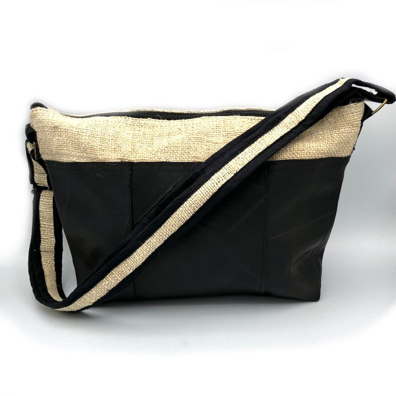 Vegan Recycled Inner Tube and Hemp Sling Bag