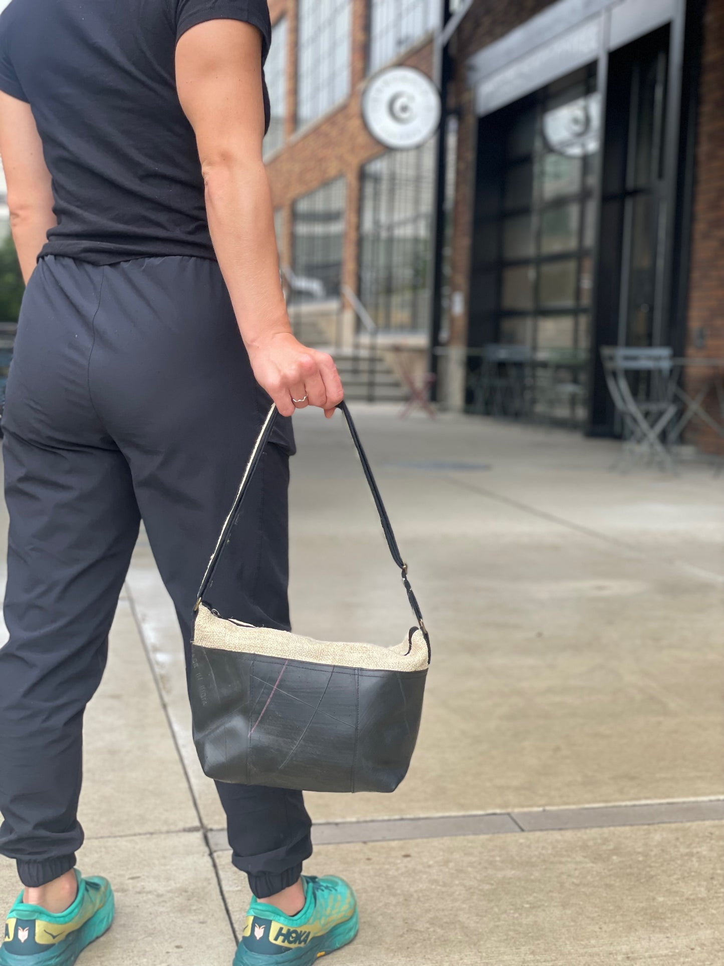 Vegan Recycled Inner Tube and Hemp Sling Bag