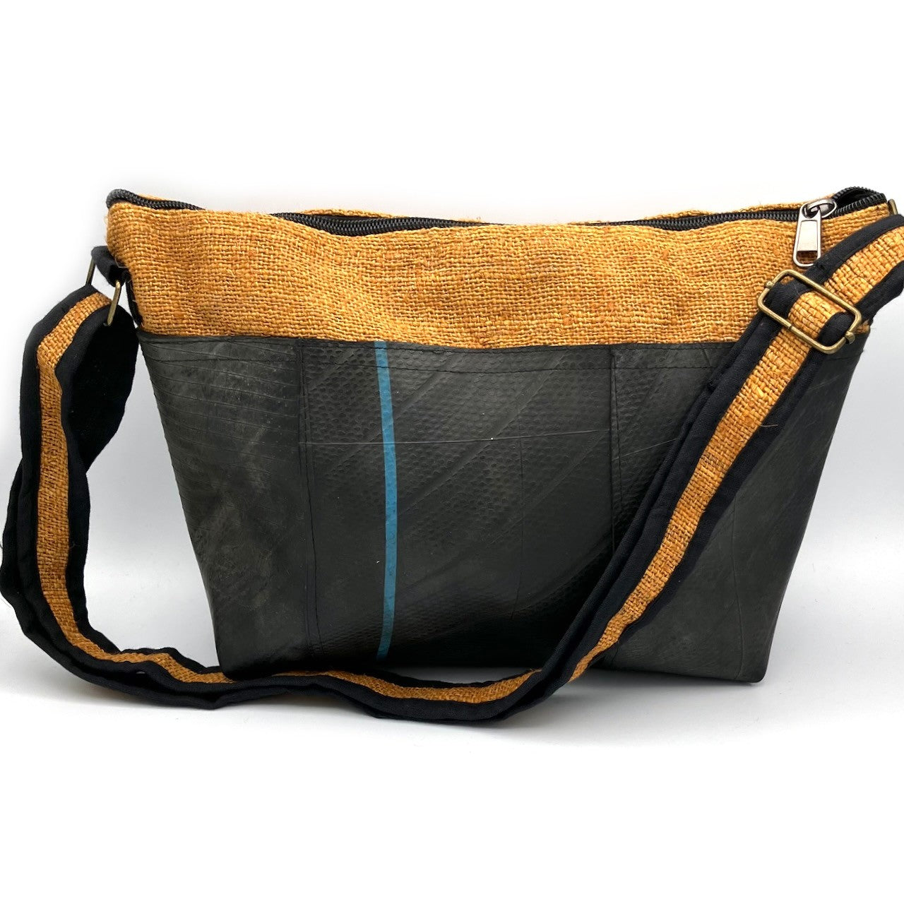 Vegan Recycled Inner Tube and Hemp Sling Bag