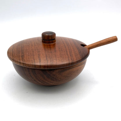 Tropical Hardwood Spice Bowl with Spoon and Lid