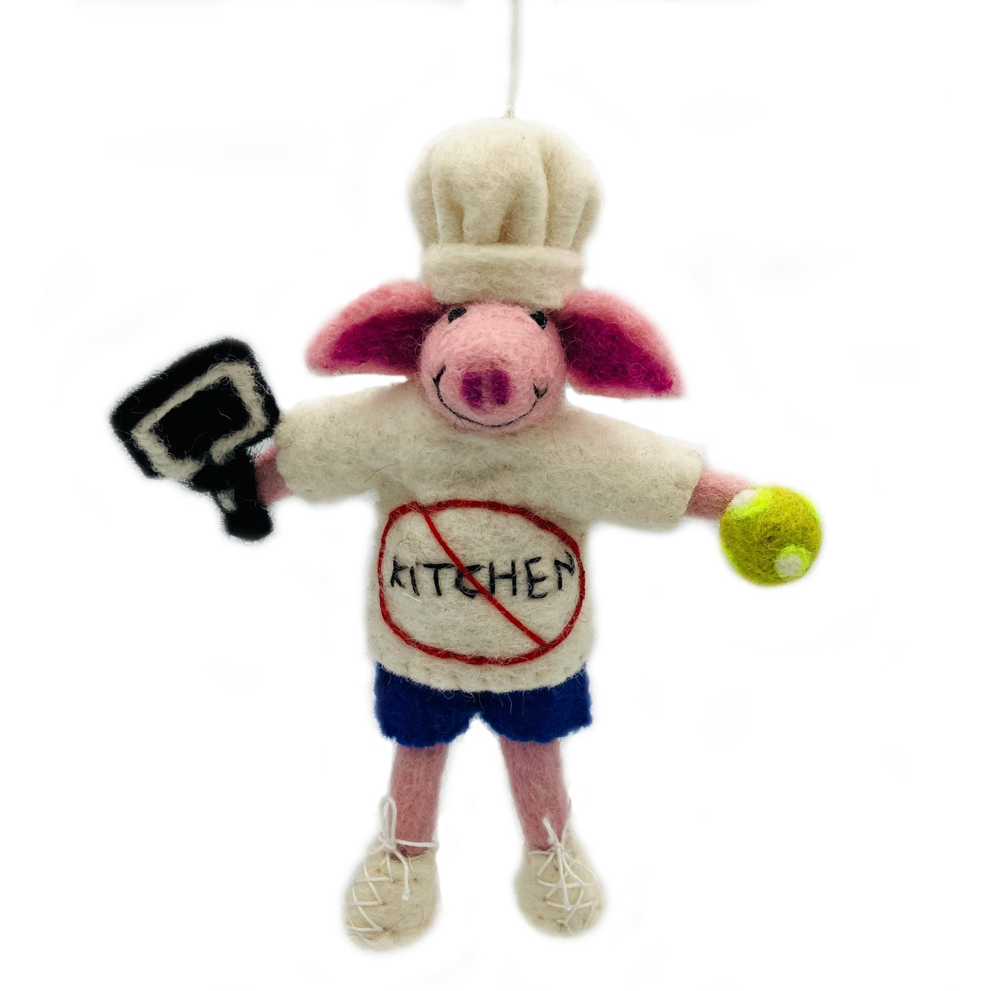 Pickleball Pig Felt Ornament: Stay Out of the Kitchen!