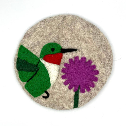 Ruby-throated Hummingbird Round Felt Trivet