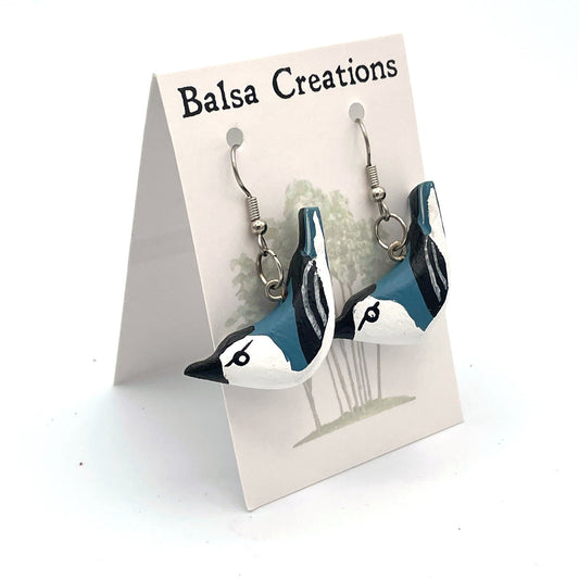 White-breasted Nuthatch Balsa Earrings