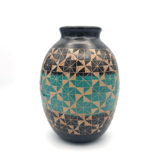 Ceramic Decorative Vessel (Turquoise Geometric)