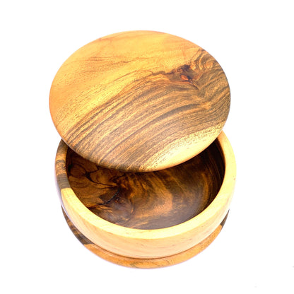 Tropical Hardwood Round Lidded Jewelry Box